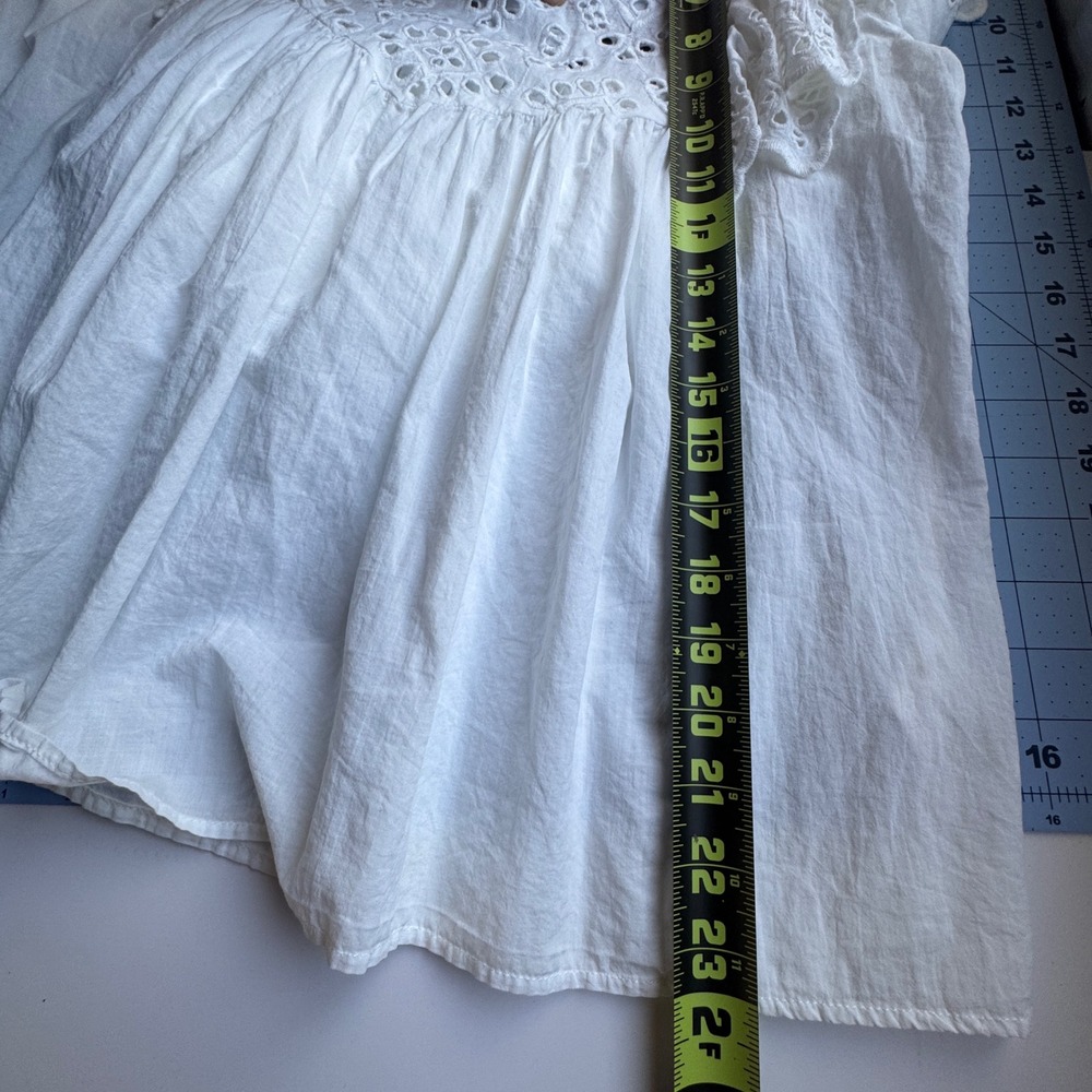 HM Eyelet Ruffle Blouse Womens‎ Size 2 White Long Sleeve Cotton Boho Cottagecore - Picture 10 of 12